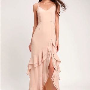 Lulu’s Esther Blush Ruffled Sleeveless Maxi Dress